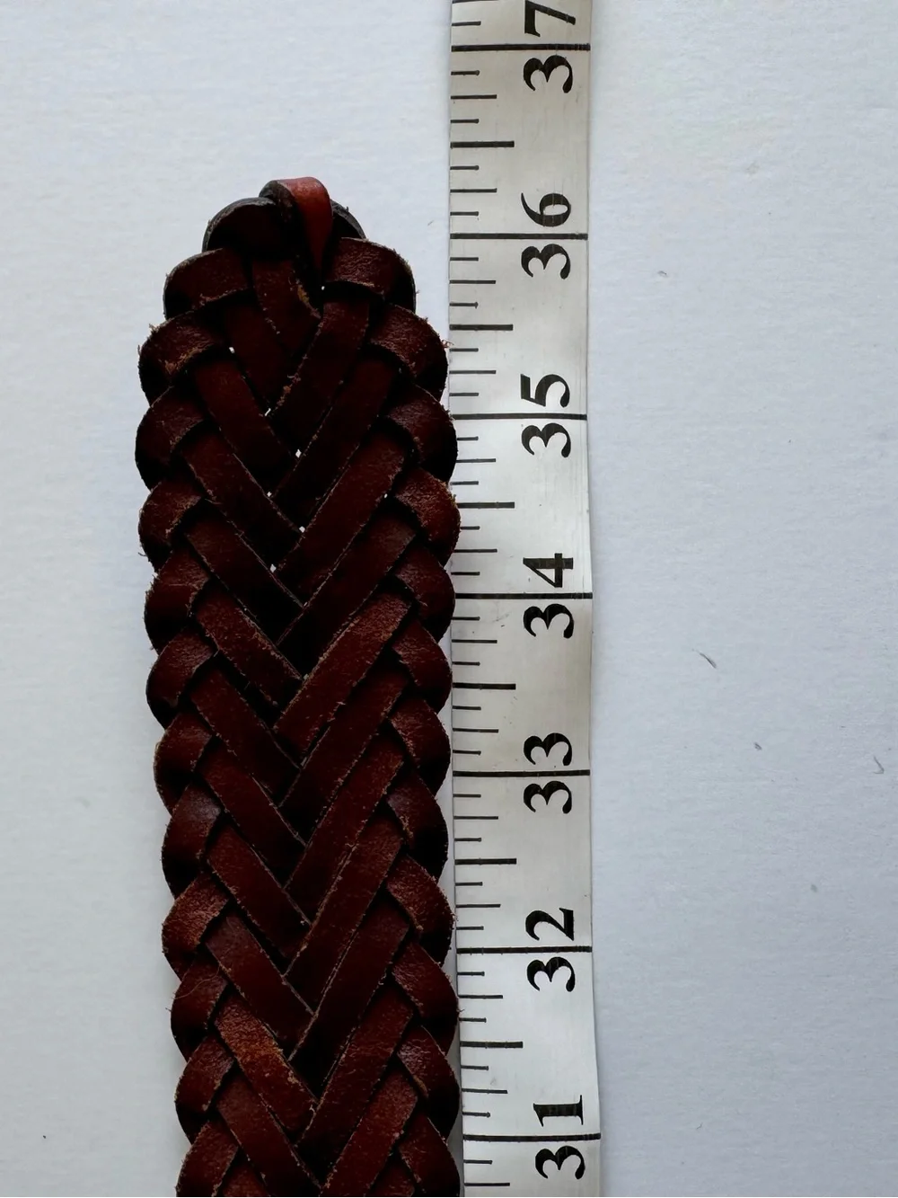 Dkny Red-Brown Braided Leather Belt with Silver Eagle Buckle